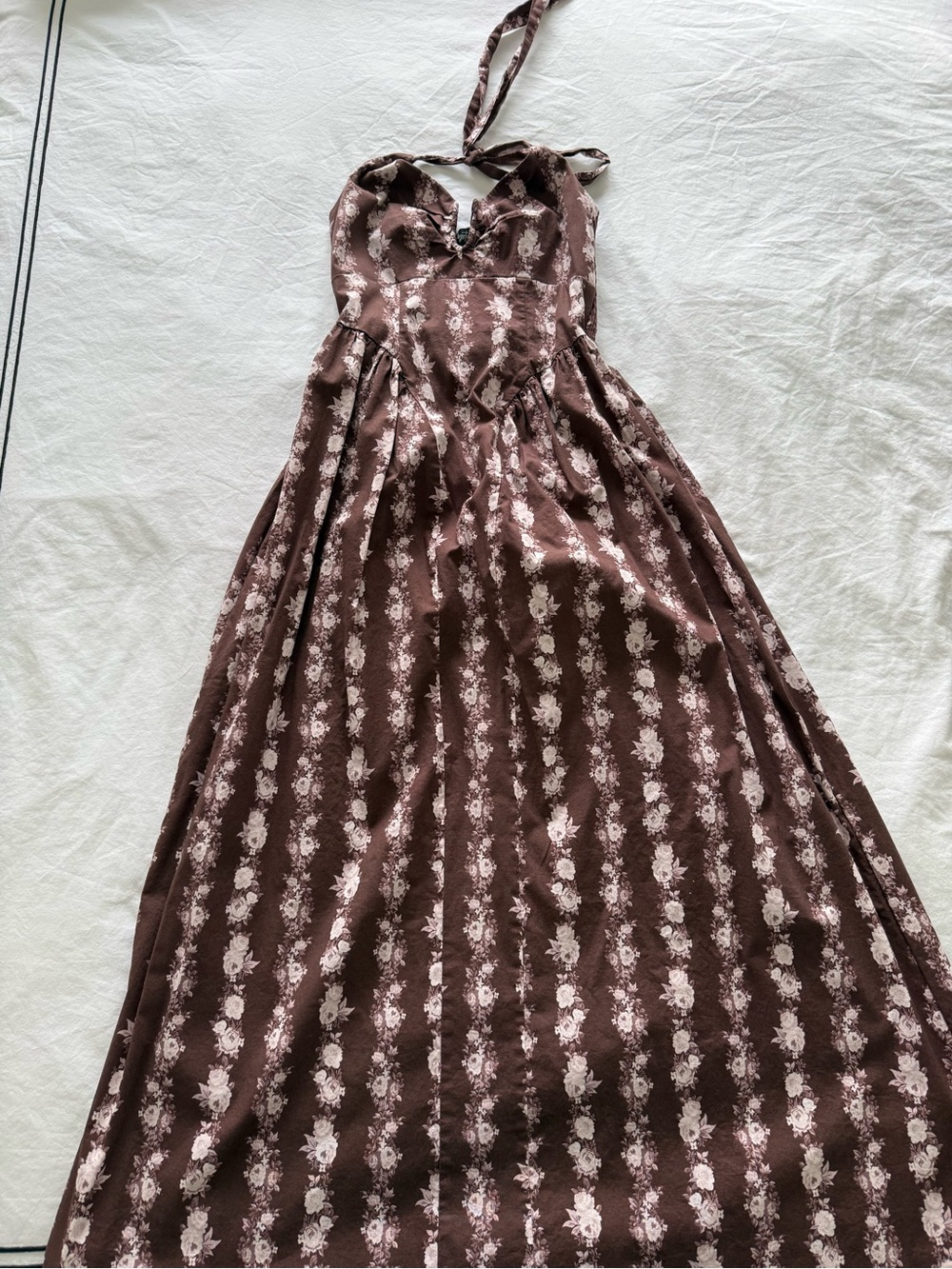 Sweetheart Halter Maxi Dress in Brown Floral